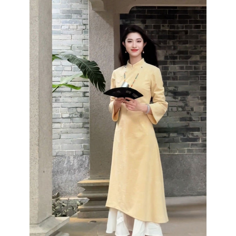 改良版旗袍女装2025年早春修身连衣裙古法温柔文艺范拼接薄纱长裙|undefined