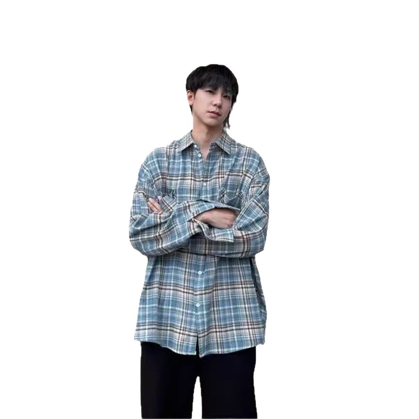 American Plaid For Men, Spring And Autumn New Loose Casual Lazy Style Long Sleeve Shirt Versatile Jacket Top_voghion.com