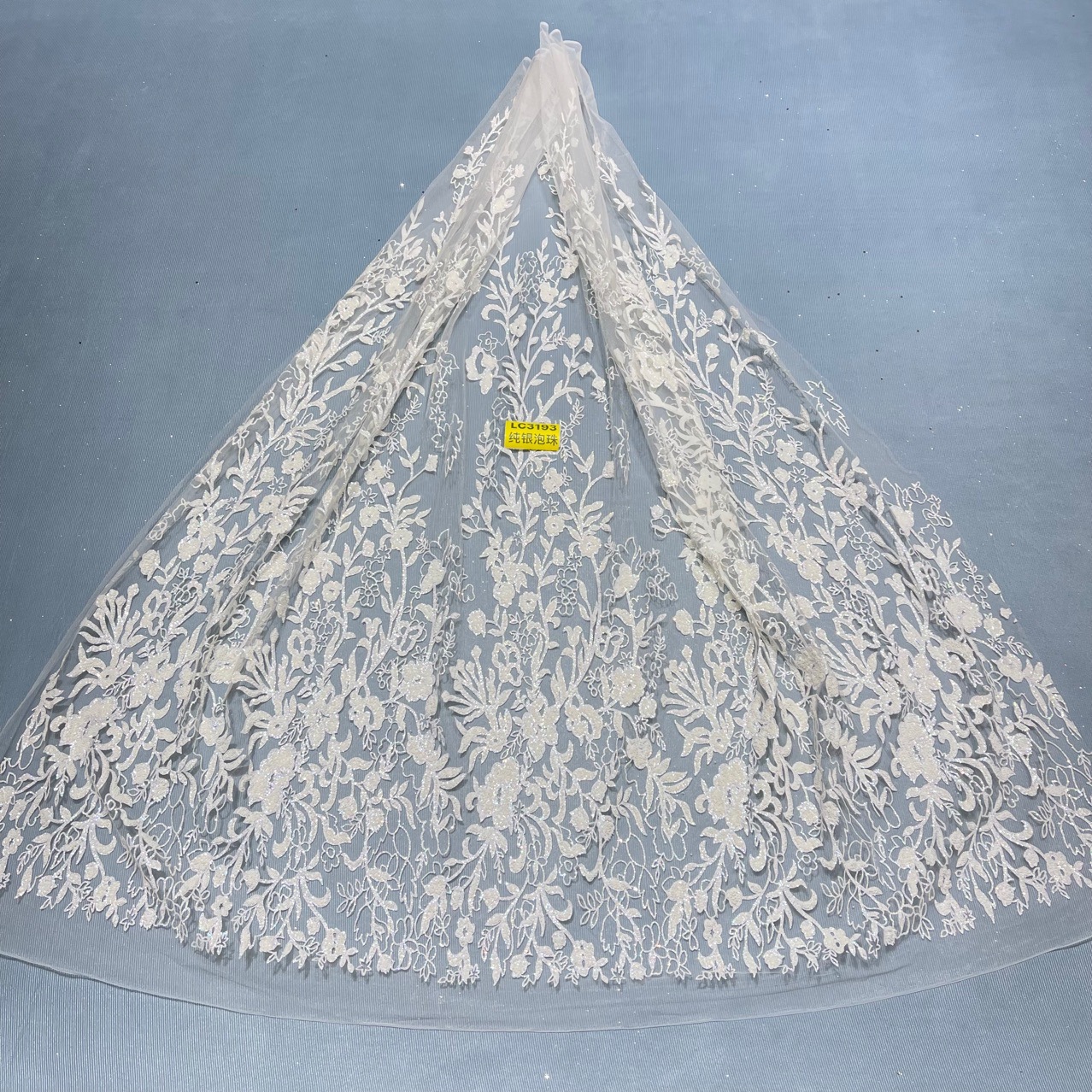 现货LC3193白色纯银泡珠 婚纱礼服面料 洒金喷金网布  蕾丝网纱