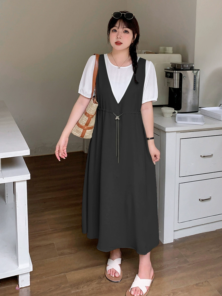 Комплект летнее платье и юбка, plus size городской стиль, размеры XL–5XL (130–260 цзинь)