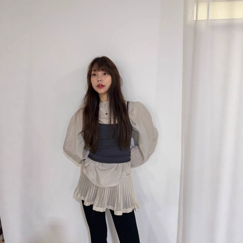 Now Available: Korean Designer Amo**Ento Boat-Neck Raglan Sleeve Shirt, Korean-Style Women's Fashion, Slightly Sheer and Lightweight Shirt