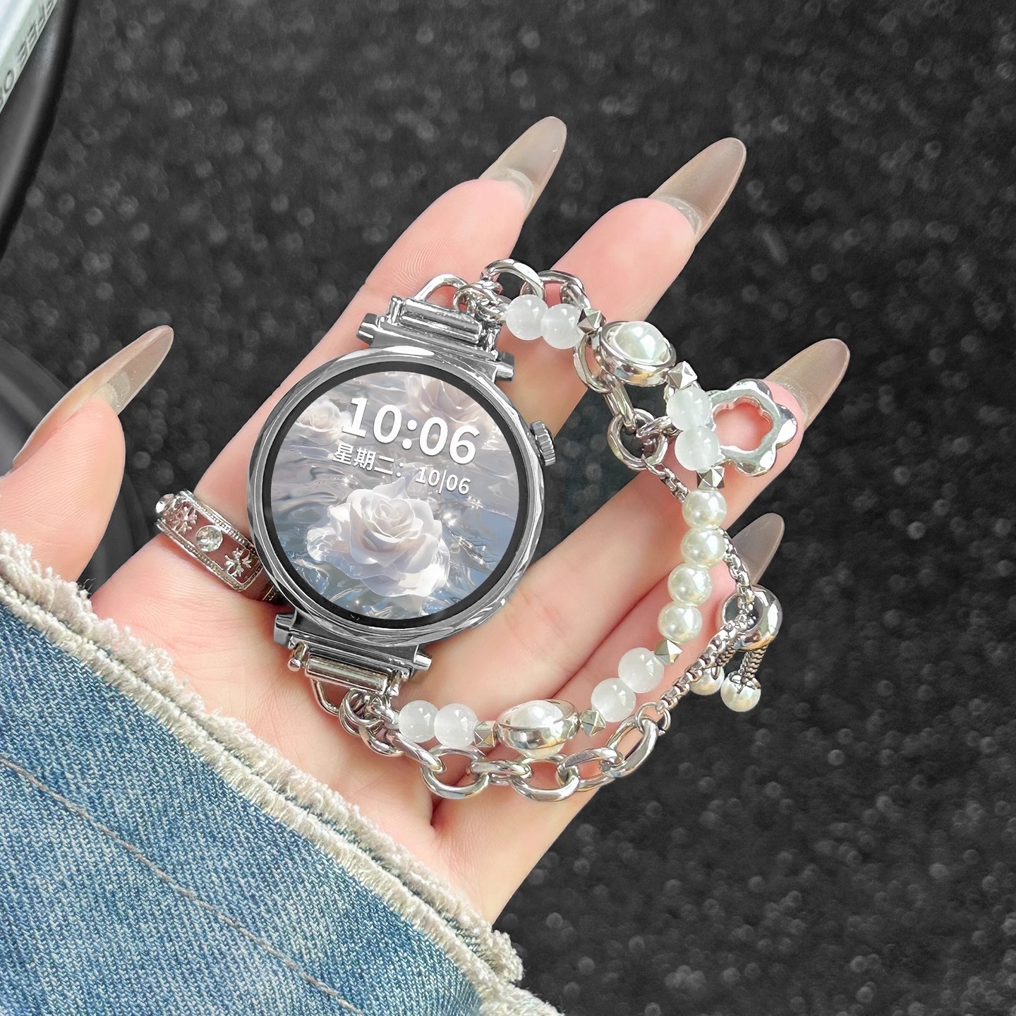 Suitable for Oppowatchx2Mini Women's Watch Strap New Pearl Flower-Shaped Watch4Pro Chain Wristband Summer