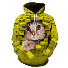 2024欧美外贸3D可爱猫猫印花带帽口袋套头卫衣男款潮卫衣一件代发