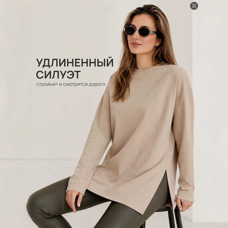 Russian cross-border round-neck solid color casual European and American women's top, loose fit, popular style, with slit at the hem, mid-length T-shirt Russian cross-border round-neck solid color casual European and American women's top, loose fit, popular style, with slit at the hem, mid-length T-shirt