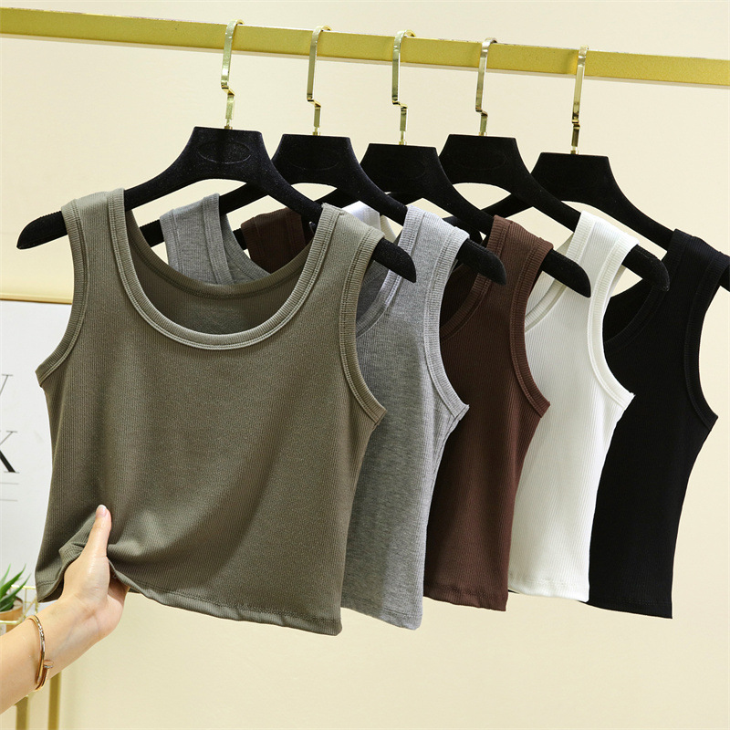 Summer Short Cropped Small Camisole Women's Knitted Threaded Inner Sleeveless Base Solid Color Slim-fit Thin Top