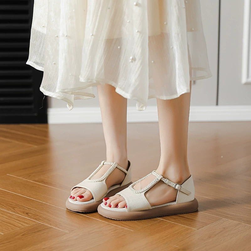 в наличии! Летние тканые новые женские сандалии в темпераментном стиле, не утомляющие ноги, римские туфли на мягкой подошве на плоской подошве для верхней пляжной обуви.