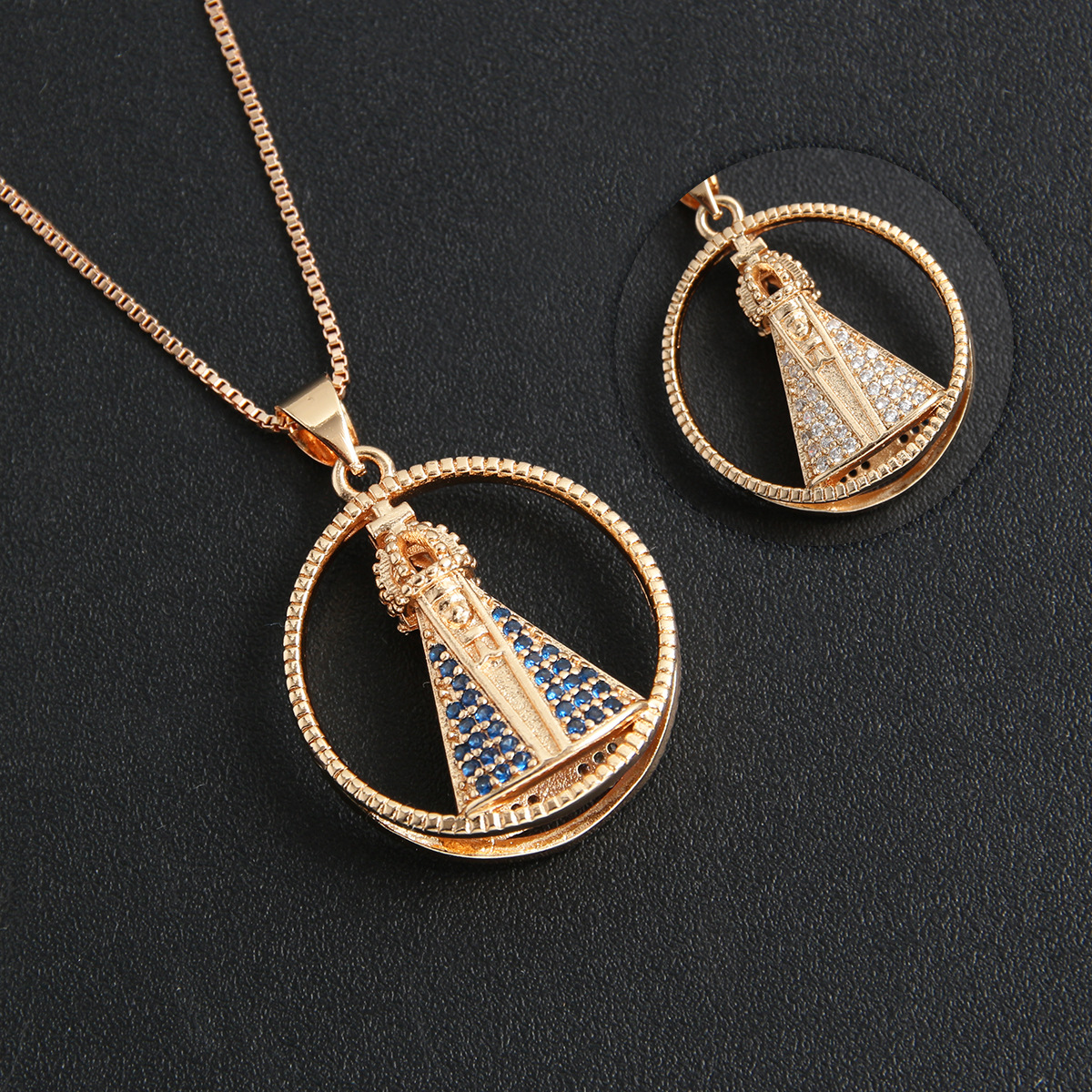 Collar religioso transfronterizo europeo y americano Chapado en cobre oro real hombres y mujeres personaje retro Virgen micro incrustaciones COLLAR COLGANTE de circón