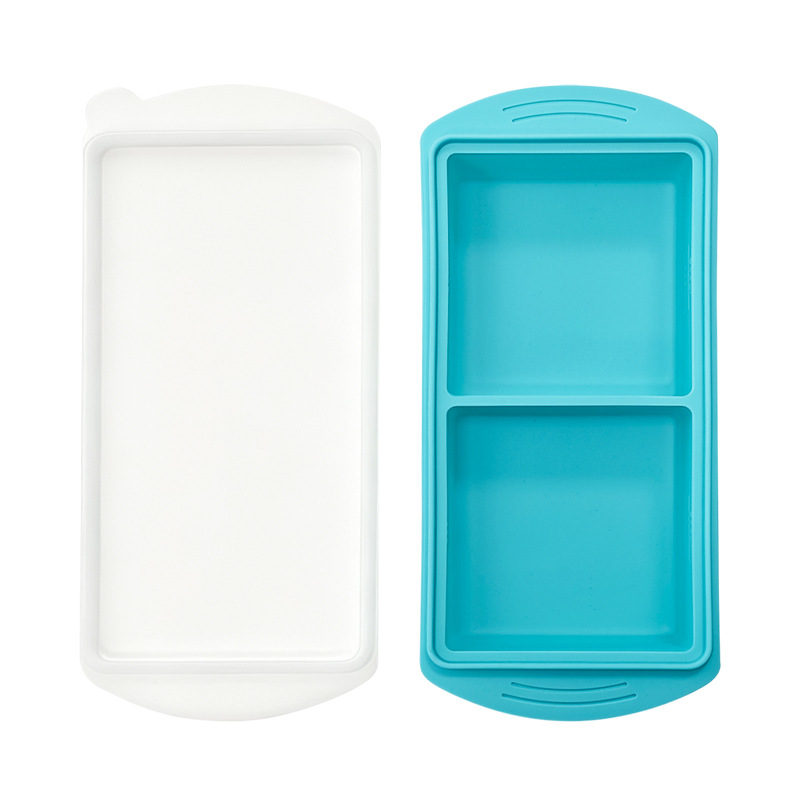 Transfronterizo de silicona gran molde de rejilla de hielo cuadrado con cubierta caja de alimentos suplementarios domésticos caja de congelación fácil de desmoldear caja de conservación de frescura de silicona