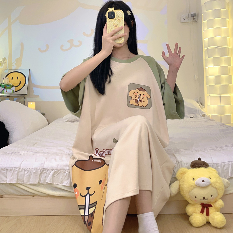 뚱뚱한 여성을 위한 플러스 사이즈 잠옷, 여름용 반팔 루즈 잠옷, 임산부를 위한 귀여운 중간 길이 홈웨어