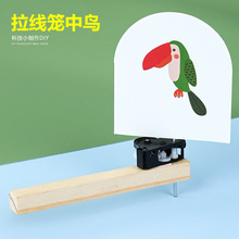 拉线笼中鸟视觉暂留材料包小学生科技小制作小鸟入笼科学实验益智