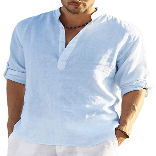 2022 foreign trade Men's linen long-sleeved T-shirt loose undershirt solid color long-sleeved cotton and linen shirt men's plus size generation hair