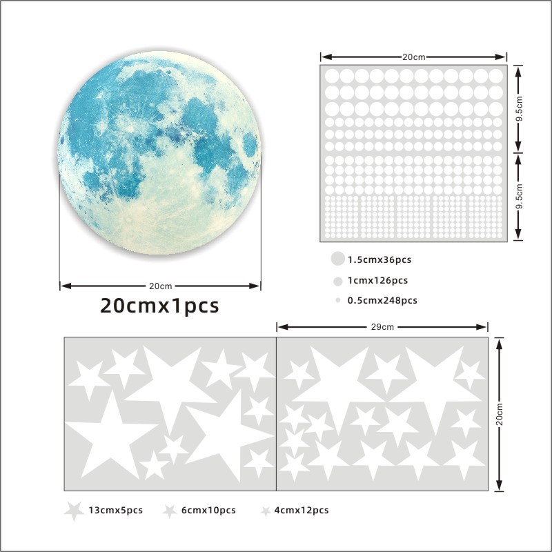 푸른 빛: 20cm 달 + 별 도트 세트