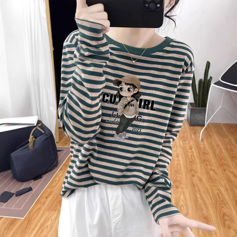 Striped Design Pure Cotton Long-Sleeve T-Shirt for Women, Korean Style Fashion Versatile Top, Base Shirt, 2026 New Model for Spring and Autumn Striped Design Pure Cotton Long-Sleeve T-Shirt for Women, Korean Style Fashion Versatile Top, Base Shirt, 2026 New Model for Spring and Autumn