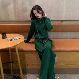 慵懒风时髦休闲运动套装女秋冬季韩系立领卫衣阔腿长裤两件套