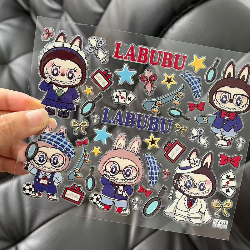 Sky爆款名侦探柯南拉布布手帐贴纸6D立体浮雕labubu手机装饰贴纸|undefined