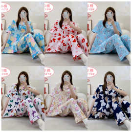[黛琳芬]40款华尔棉短袖长裤女士睡衣卡通家居服pajamas.跨境批发