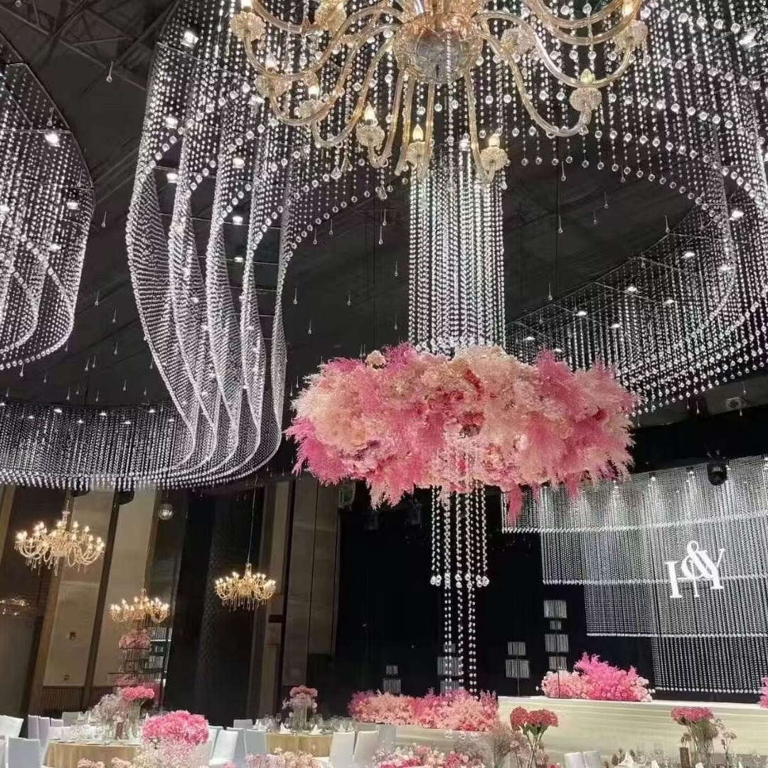 Customized Banquet Hall Wedding Lights Hotel Lobby Auditorium Props Ceiling Wedding Holiday Decoration Bead Curtain Crystal Chandelier