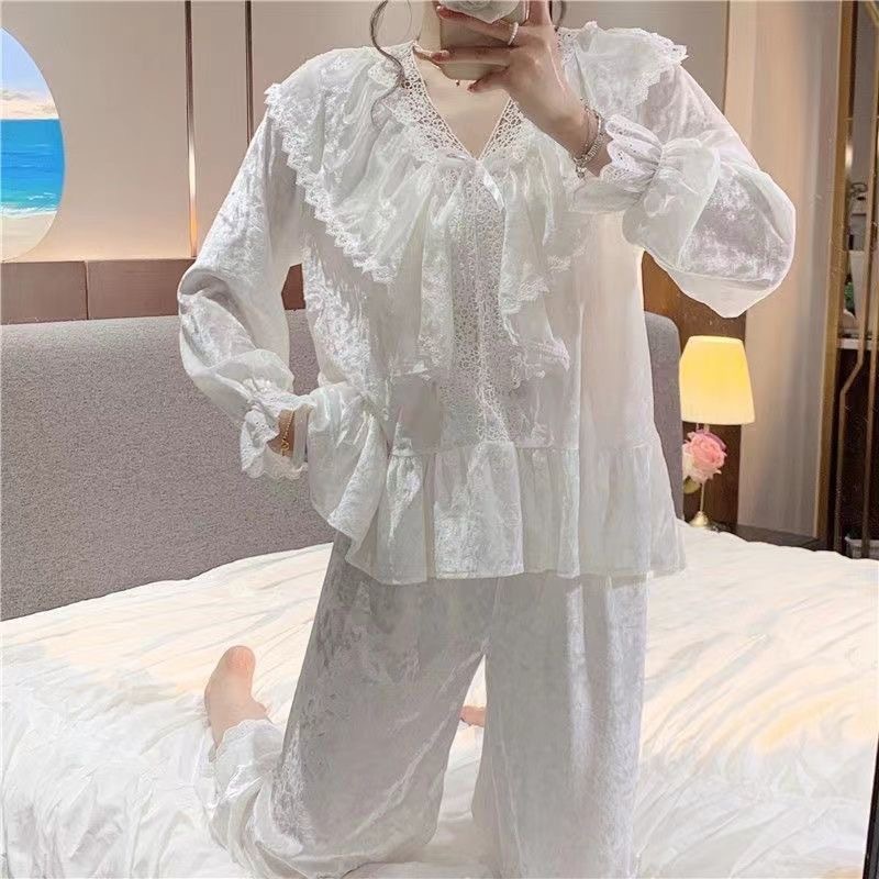 플러스 사이즈 200 진 다이아몬드 벨벳 잠옷 가을 겨울 여자 황금 벨벳 달콤한 레이스 공주 바람 그물 붉은 바람