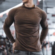 秋冬新款男士运动休闲跑步健身加厚加绒T恤修身德绒长袖一件代发