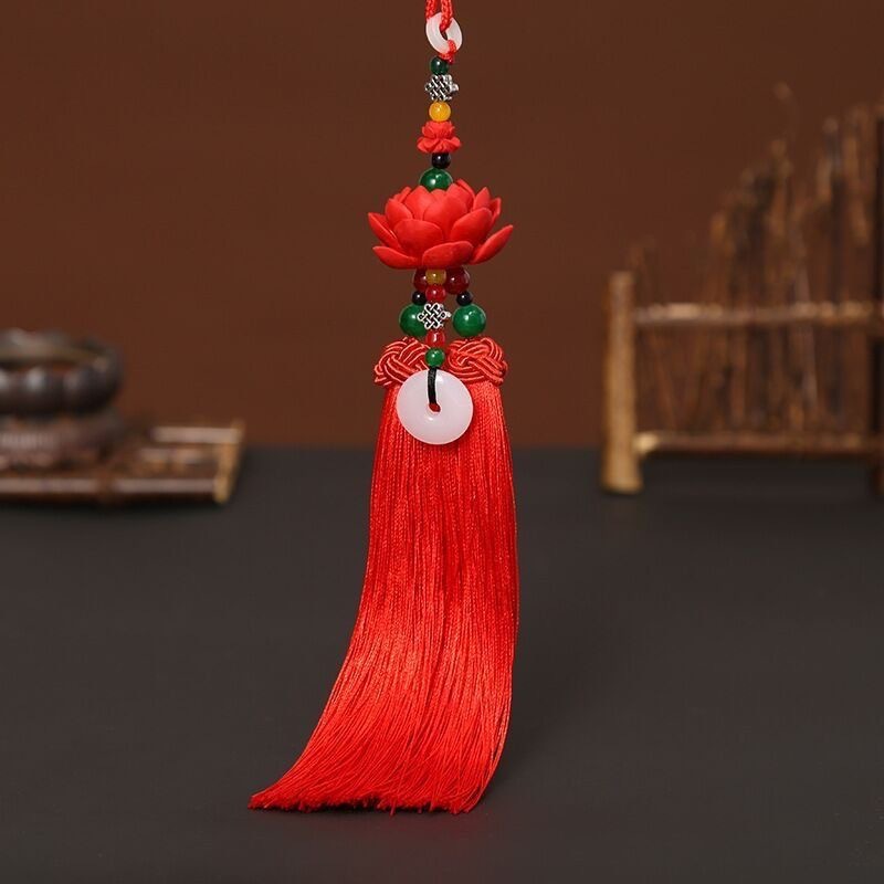 New car pendant cinnabar double-sided safe rearview mirror accessories car red Chinese knot car accessories