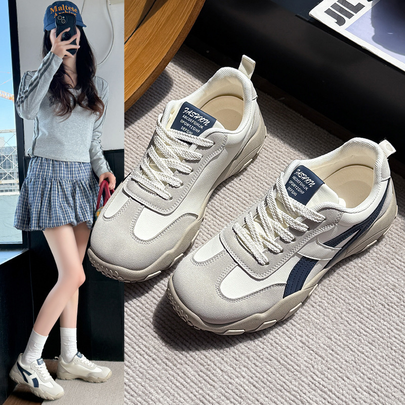 Retro Maillard Casual Shoes Women's 2025 Autumn and Winter New Heightening Slimming White Shoes Color Matching Sports Forrest Gump Shoes