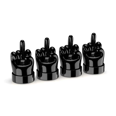 valve, Trendy Brand Hand Gesture Tire - black-middle-finger-gesture-4-pack-valve-cap
