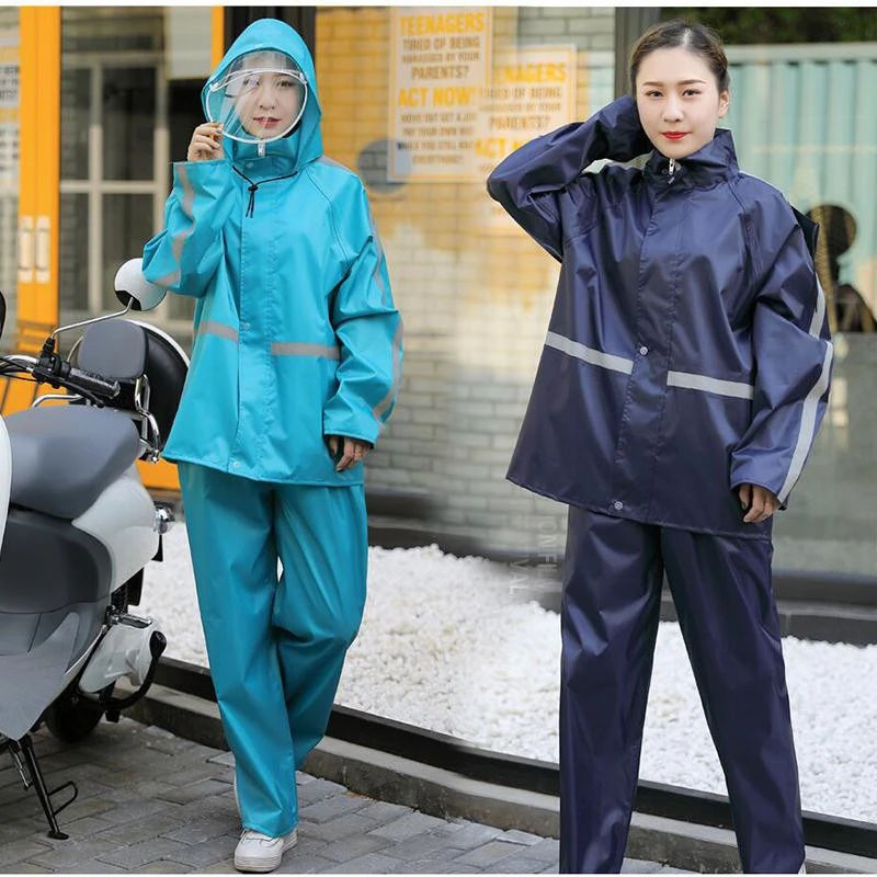 Raincoat and Rain Pants Set, Thickened and Durable, Suitable for Cycling, for Ages 30 to 40, Two-Piece Raincoat for Work, Rainproof Clothing for Women