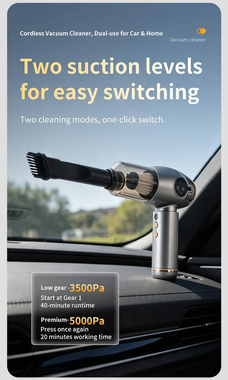 Car-mounted vacuum cleaner for cross-border use, long-lasting battery life, convenient cleaning and dust removal device, rechargeable handheld vacuum cleaner for home and car use