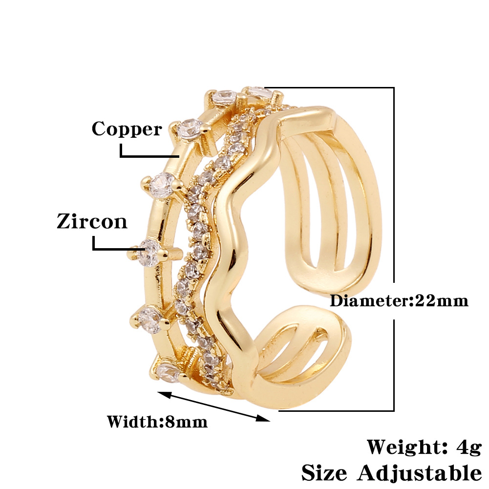 New Geometric Multilayer Ring Fashion Hand Jewelry Copper-plated Gold Zircon Ring display picture 1