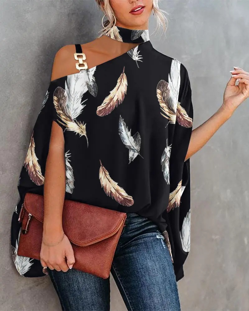 2022 estación independiente deseo Amazon popular verano Halter Batwing manga camisa impresa camisa de las mujeres ropa de mujer