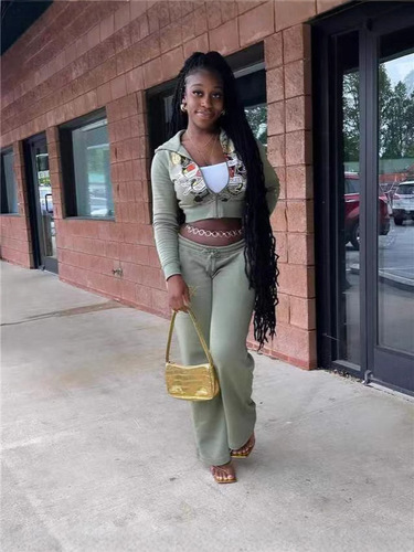2024 Amazon European and American Women's Casual Streetwear Print 2-Piece Set Sister Set Multi-Color Set