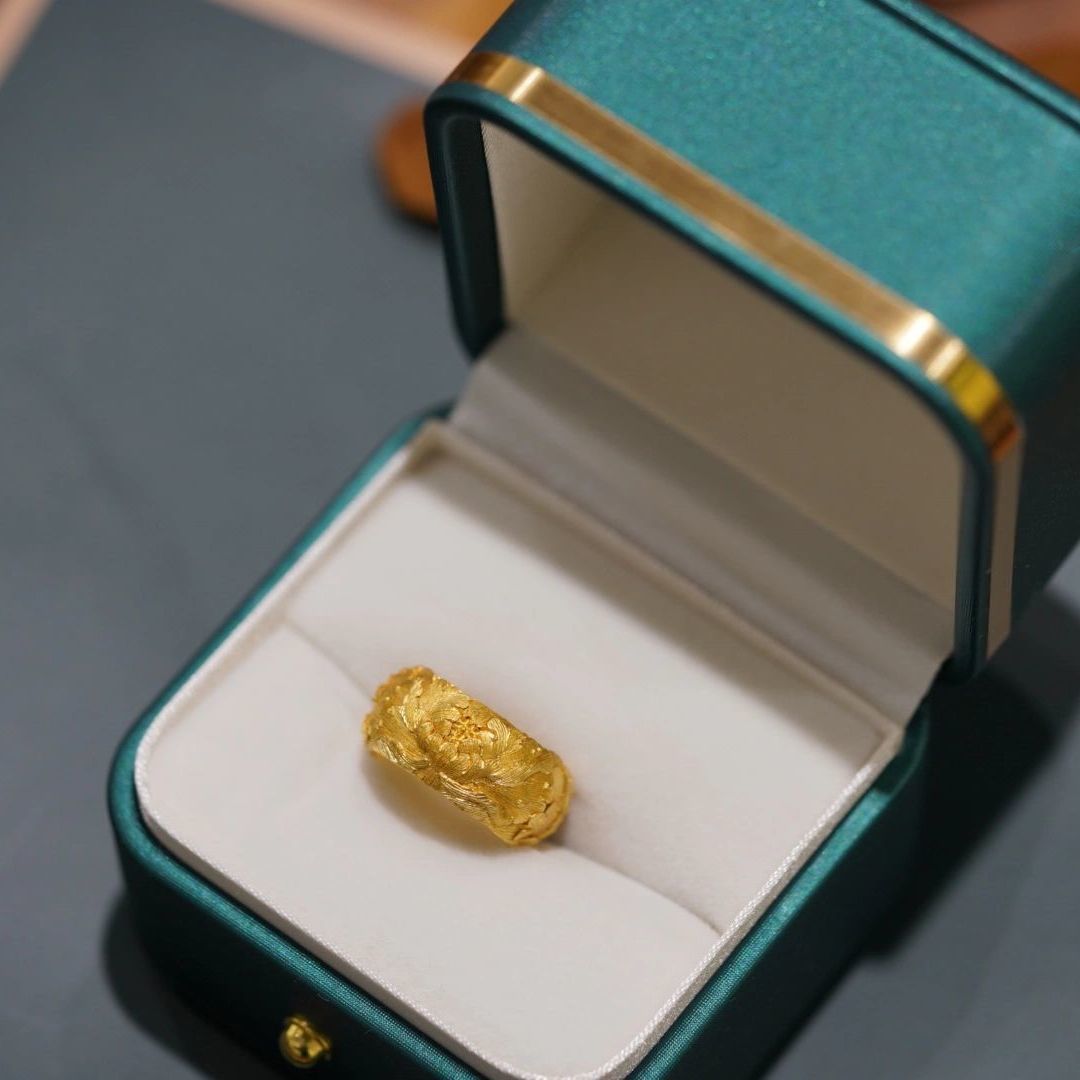 Vintage Gold Peony Flower Ring For Women Elegant Statement Jewelry_voghion.com
