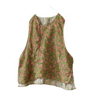 4066 spring and summer women's clothing new digital printing Ramie pullover outer vest loose buckle tassel sleeveless vest