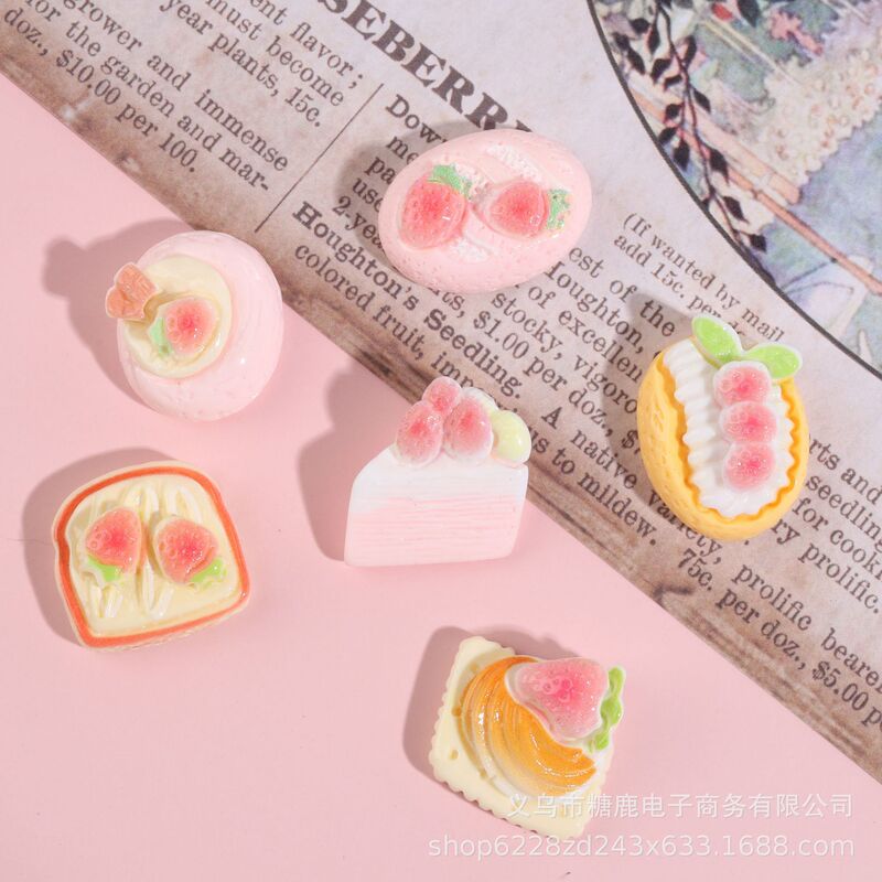 Strawberry Cake Food Toy Resin Accessories Cream Glue DIY Hairpin Patch Hair Accessories Hole Shoes Mobile Phone Case Key Chain