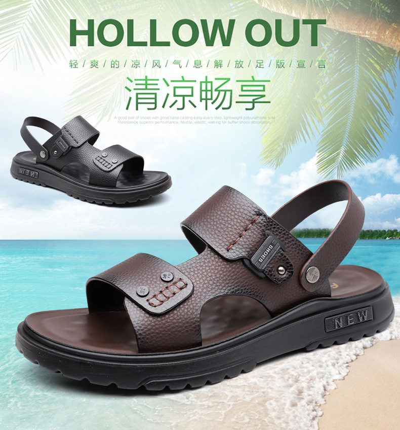 Dép sandal nam da bò lớp đầu hở ngón thoáng khí chống trượt đi biển và dạo phố — C6253 Màu nâu, C6253 Màu đen chi tiết 6