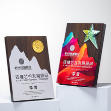水晶授权牌木质奖杯创意金箔荣誉证书核桃实木水晶授权书高档