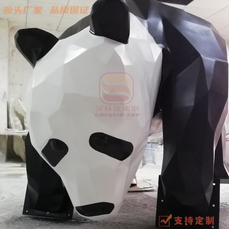 Creativa escultura de panda de fibra de vidrio animal tallado círculo de dibujos animados puerta de la tienda de drenaje modelado decoración cuadrada