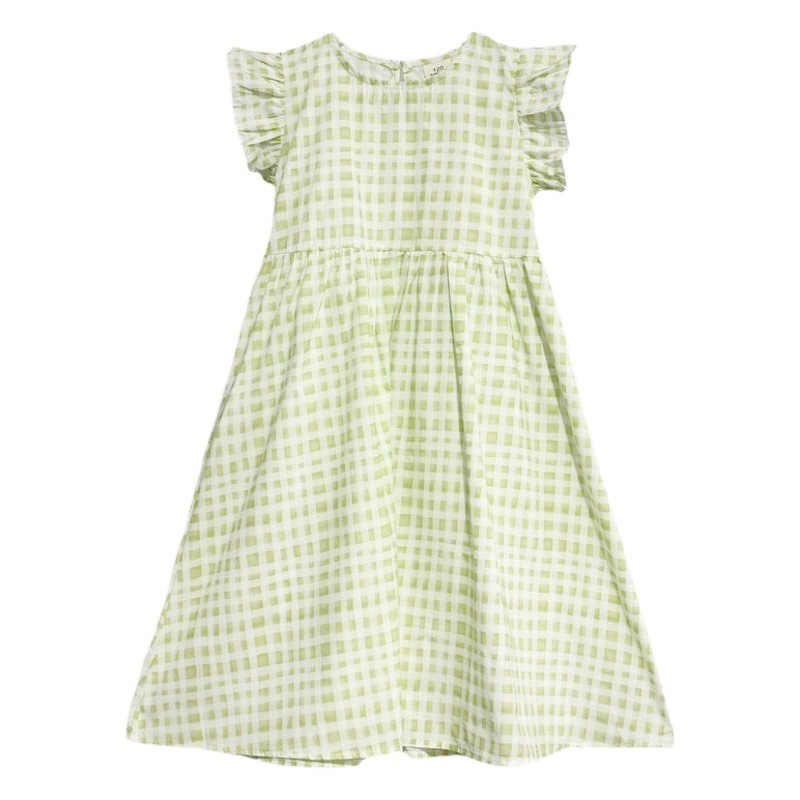 Vestido de niñas falda de chaleco de princesa falda de verano para niños mediana y grande falda para niños estilo occidental plaid manga voladora falda de playa de vacaciones de algodón puro