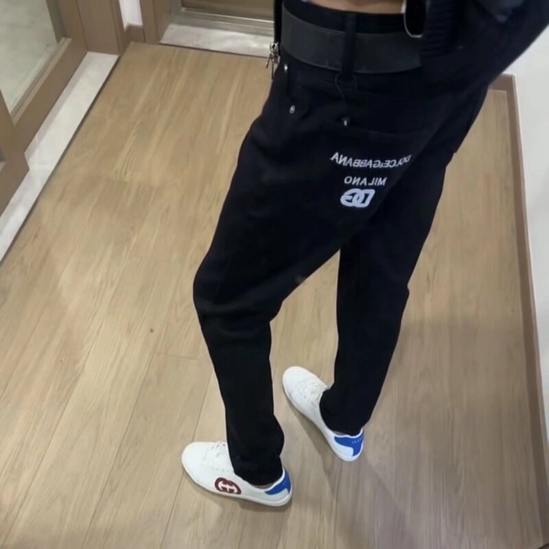 New Cross-Border Korean Style Embroidered Letter Black Jeans for Men Versatile Slim Fit Trendy Brand Skinny Jeans Long Pants Trendy New Cross-Border Korean Style Embroidered Letter Black Jeans for Men Versatile Slim Fit Trendy Brand Skinny Jeans Long Pants Trendy