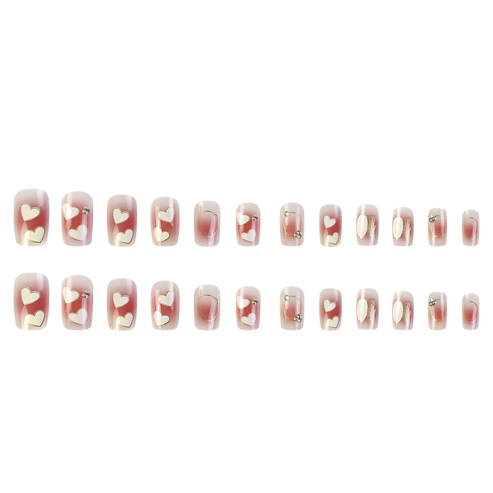 Venta caliente transfronteriza amor rubor con incrustaciones de diamantes manicura 24 piezas parche de uñas terminado armadura de vestir suave y linda de moda image 6
