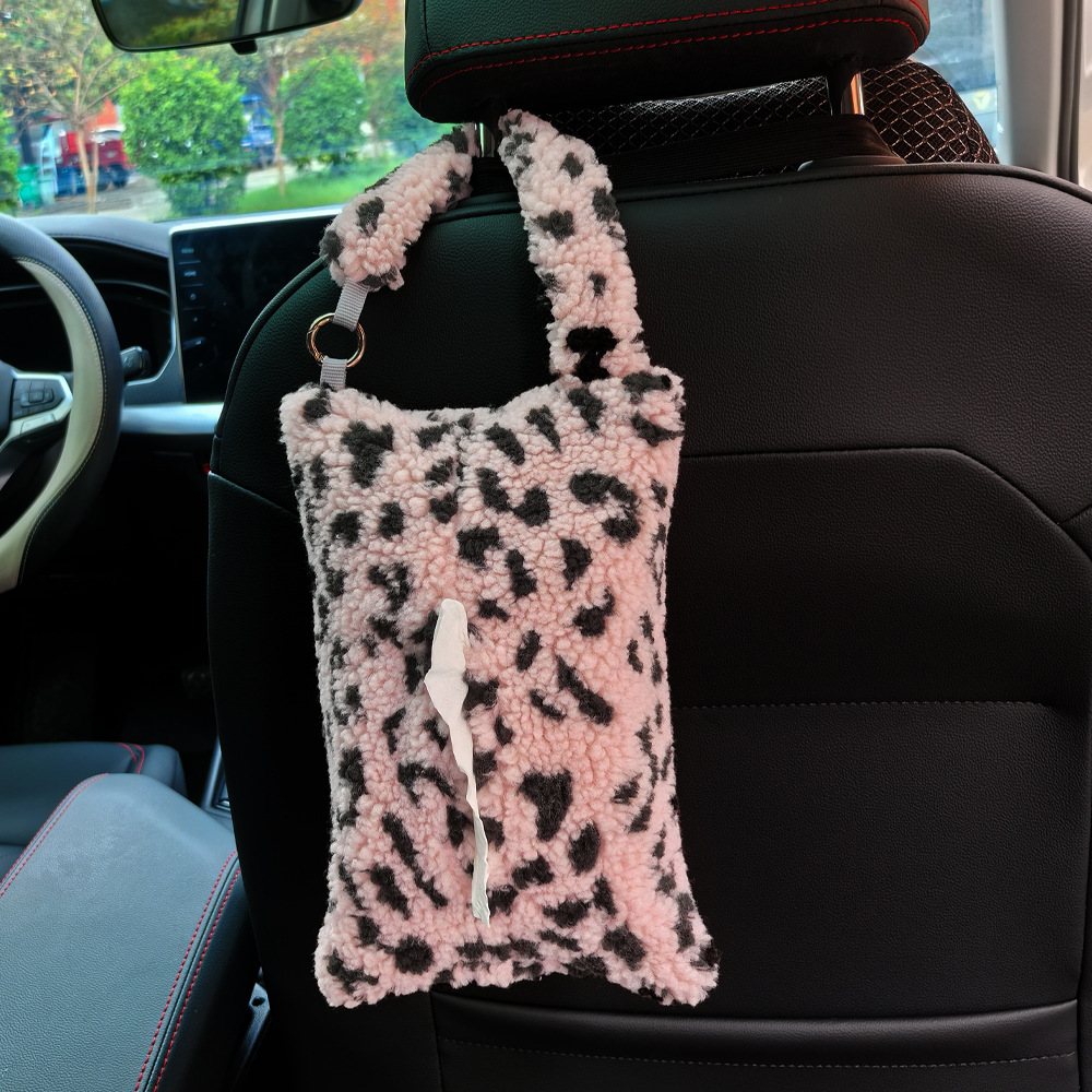 Caja de toallas transfronterizas de alto nivel de sensación de leopardo en el respaldo del automóvil toallas colgando bolsas de extracción de artículos de decoración interior del automóvil
