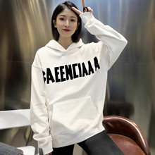 巴黎卫衣女纯棉连帽衫 休闲宽松上衣黑绷带字母印花BL家连帽卫衣