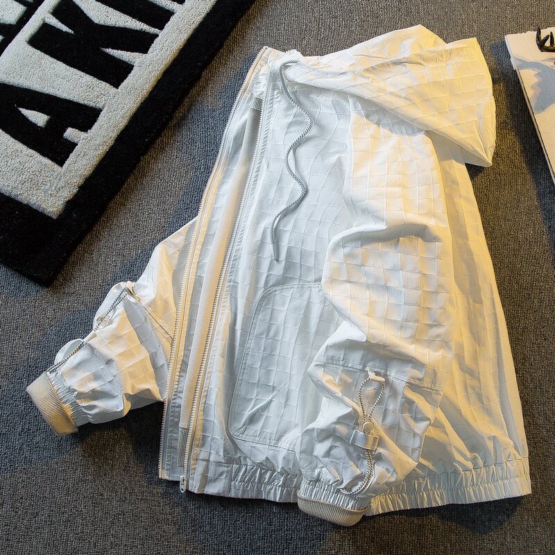 Horizontal Texture Waterproof Sports Jacket Men's Spring Hooded Jacket Men's Functional Style Handsome Work Jacket