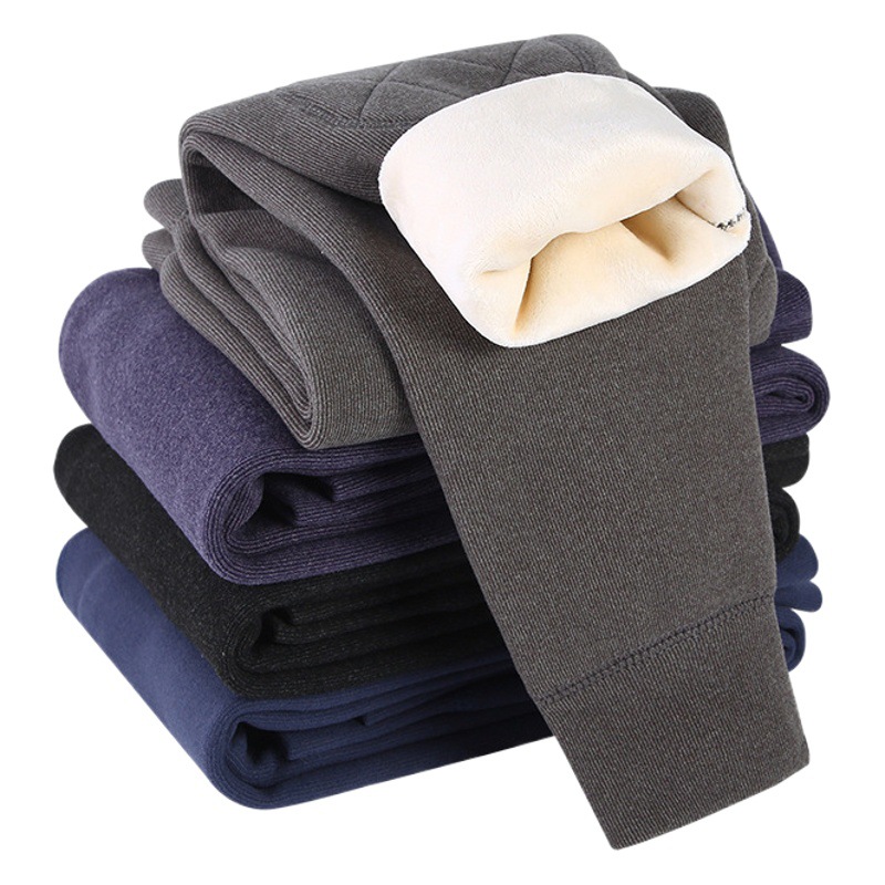 Autumn and Winter Children's Warm Pants Boys' Fleece-Lined Medium Thick Cotton Pants High Elastic Inner Wearing Waist Knee-Pad Leggings