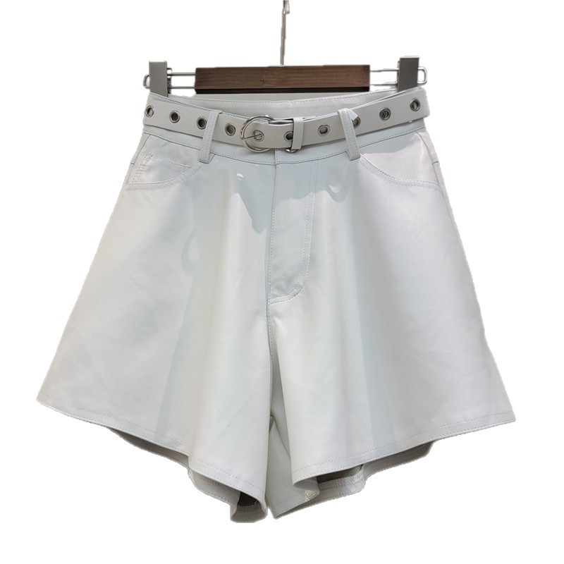 Pantalones Cortos de Cuero PU de Pierna Ancha para Otoño e Invierno