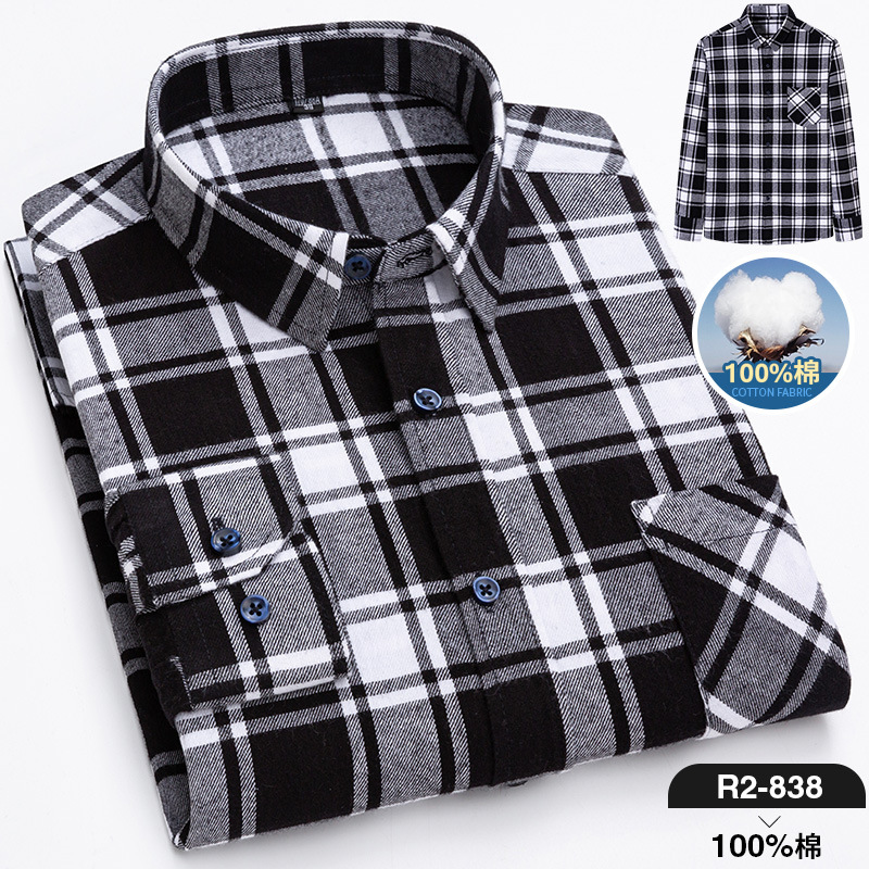 2024 nuevo Algodón puro cepillado camisa de manga larga a cuadros de los hombres de estilo coreano transpirable camisa de moda casual en stock ropa de hombre
