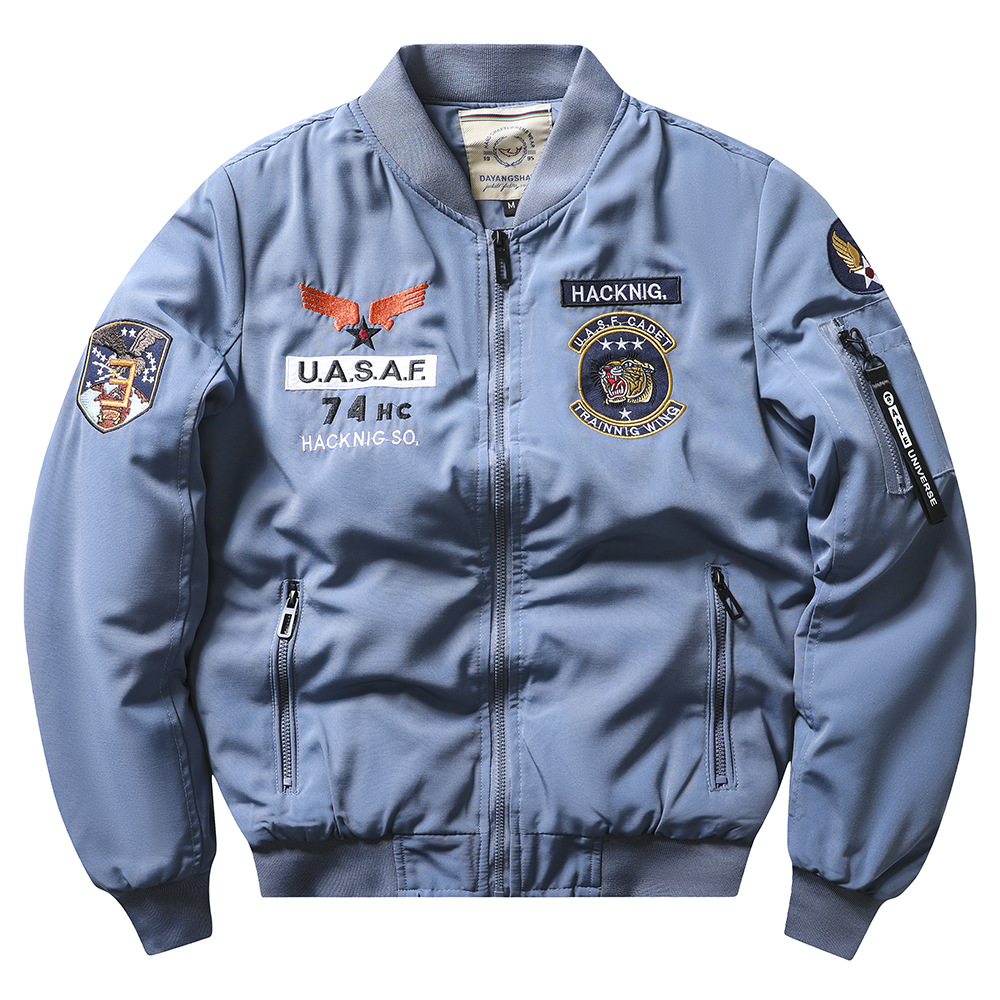 Men's Embroidered Bomber Jacket Autumn Winter Military Green_voghion.com