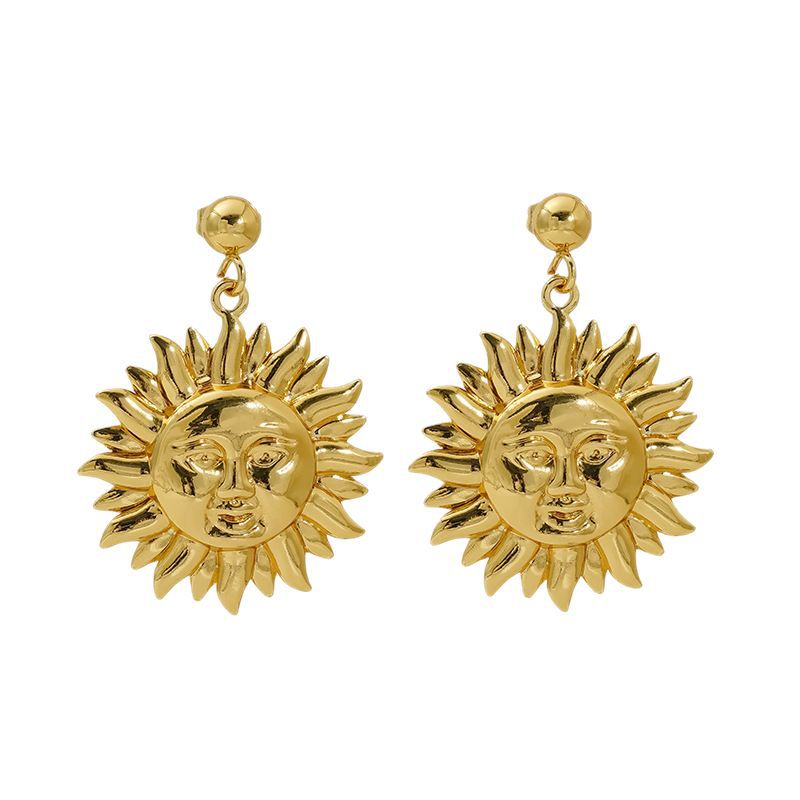 Pendientes de girasol sonriente de acero inoxidable europeo y americano retro Pendientes de acero de titanio Pendientes de acero inoxidable de amor Pendientes al por mayor