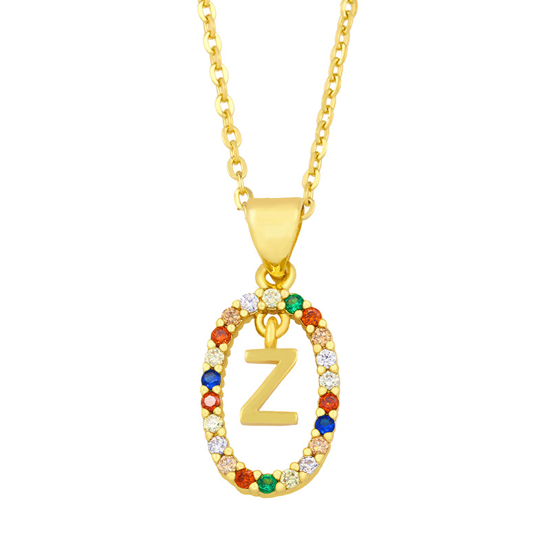 Cross-border New Arrival Ornament Micro-inlaid Colorful Zircon Personalized Hip Hop 26 English Letters Pendant Necklace Female Nkw62 display picture 17