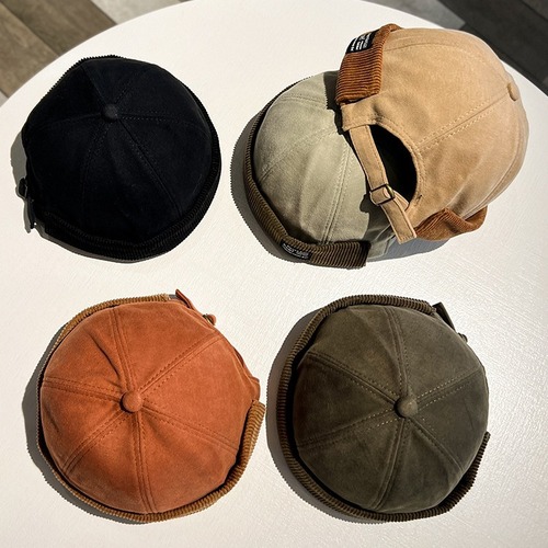 Corduroy Brimless Round Cap for Girls, Japanese Street Hip-Hop Trendy Gentleman Landlord Hat New Fashion Retro Brand Hat for Men